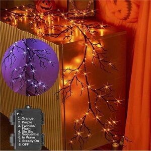 6FT Halloween Garland w/ 120 Orange & Purple Lights-8 Functions,Battery Operated